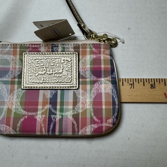 Coach Poppy Multicolored Plaid Print Wristlet - Picture 6 of 7